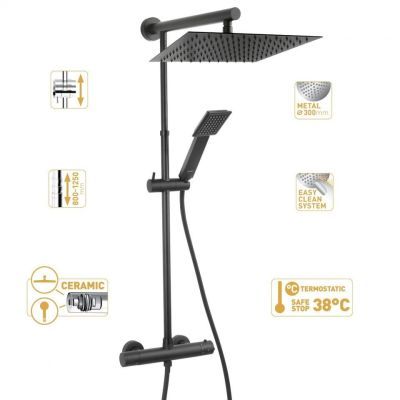 Trevi square black sistem de dus cu baterie termostatata NP75SQ-TRV7U-BL