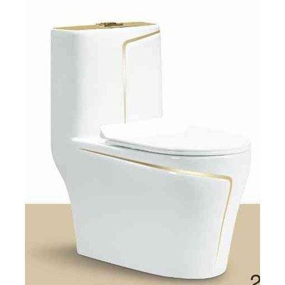 Vas wc monobloc dubla actionare, capac soft close PP, iesire orizontala, decor auriu 2315AG