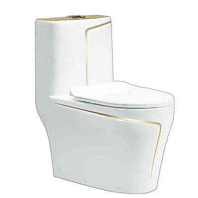 Vas wc monobloc dubla actionare, capac soft close PP, iesire orizontala, decor auriu 2315AG