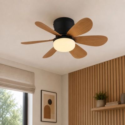Ventilator de tavan negru mat cu efect de lemn 03625H Ventilator de tavan negru mat cu efect de lemn 03625H