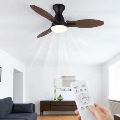 Ventilator de tavan,metal negru,plastic cu aspect de lemn - 03671B