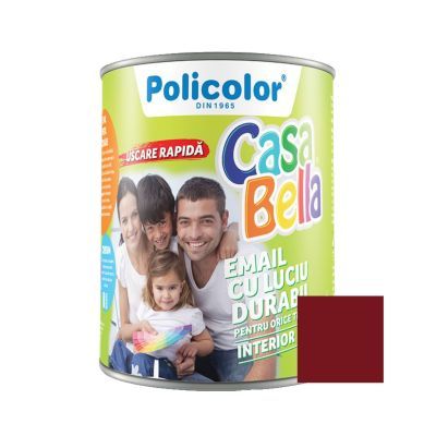 Vopsea alchidica/email Casabella Policolor, pentru lemn/metal, interior/exterior, visiniu Ral 3004, 0,75 l