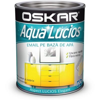 Vopsea pentru lemn / metal, Oskar Aqua Lucios, interior / exterior, pe baza de apa, crem diafan, 0.6 L