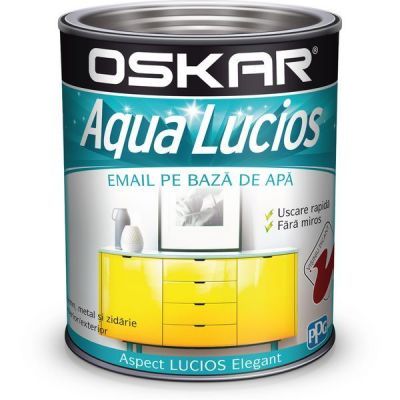 Vopsea pentru lemn / metal, Oskar Aqua Lucios, interior / exterior, pe baza de apa, visiniu picant, 0.6 L