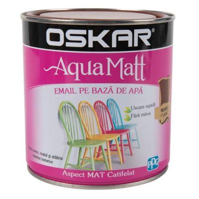 Vopsea Oskar Aqua Matt, pentru lemn/metal/zidarie, interior/exterior, pe baza de apa, ocru unicat, 0.6 L
