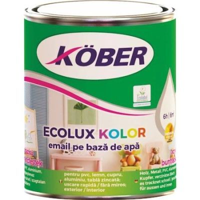 Vopsea pentru lemn / metal, Kober Ecolux Kolor, interior / exterior, pe baza de apa, lucios, gri, 0.6 L