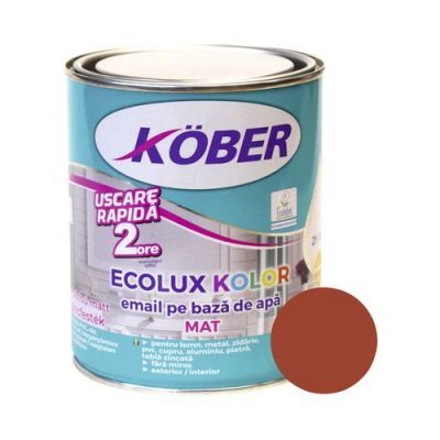 Vopsea pentru lemn / metal, Kober Ecolux Kolor, interior / exterior, pe baza de apa, mat, maro roscat, 0.6 L