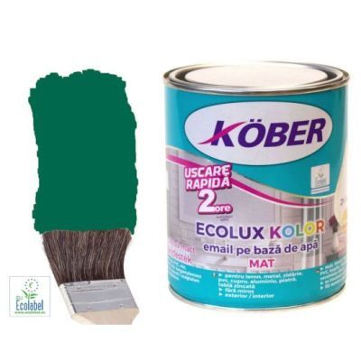 Vopsea pentru lemn / metal, Kober Ecolux Kolor, interior / exterior, pe baza de apa, mat, verde, 0.6 L