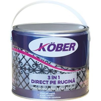 Vopsea alchidica pentru metal Kober Micaceu, efect fier forjat, interior / exterior, gri fumuriu, 2.5 L