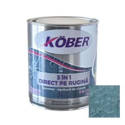 Vopsea alchidica pentru metal Kober Hammer, efect lovitura de ciocan, interior / exterior, albastru luminos E81605, 0.75 L