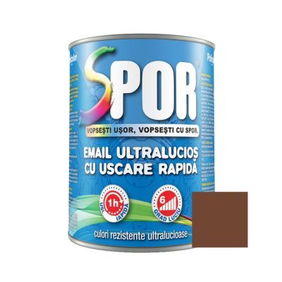 Email ultralucios Spor, pentru metal, interior/exterior, pe baza de rasini alchidice, maro roscat, 0.75 l