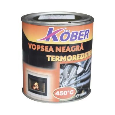 Vopsea siliconica termorezistenta Kober, neagra, 0.2 L