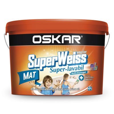 Vopsea superlavabila interior, Oskar Superweiss, anti-mucegai, alb, 2.5 L